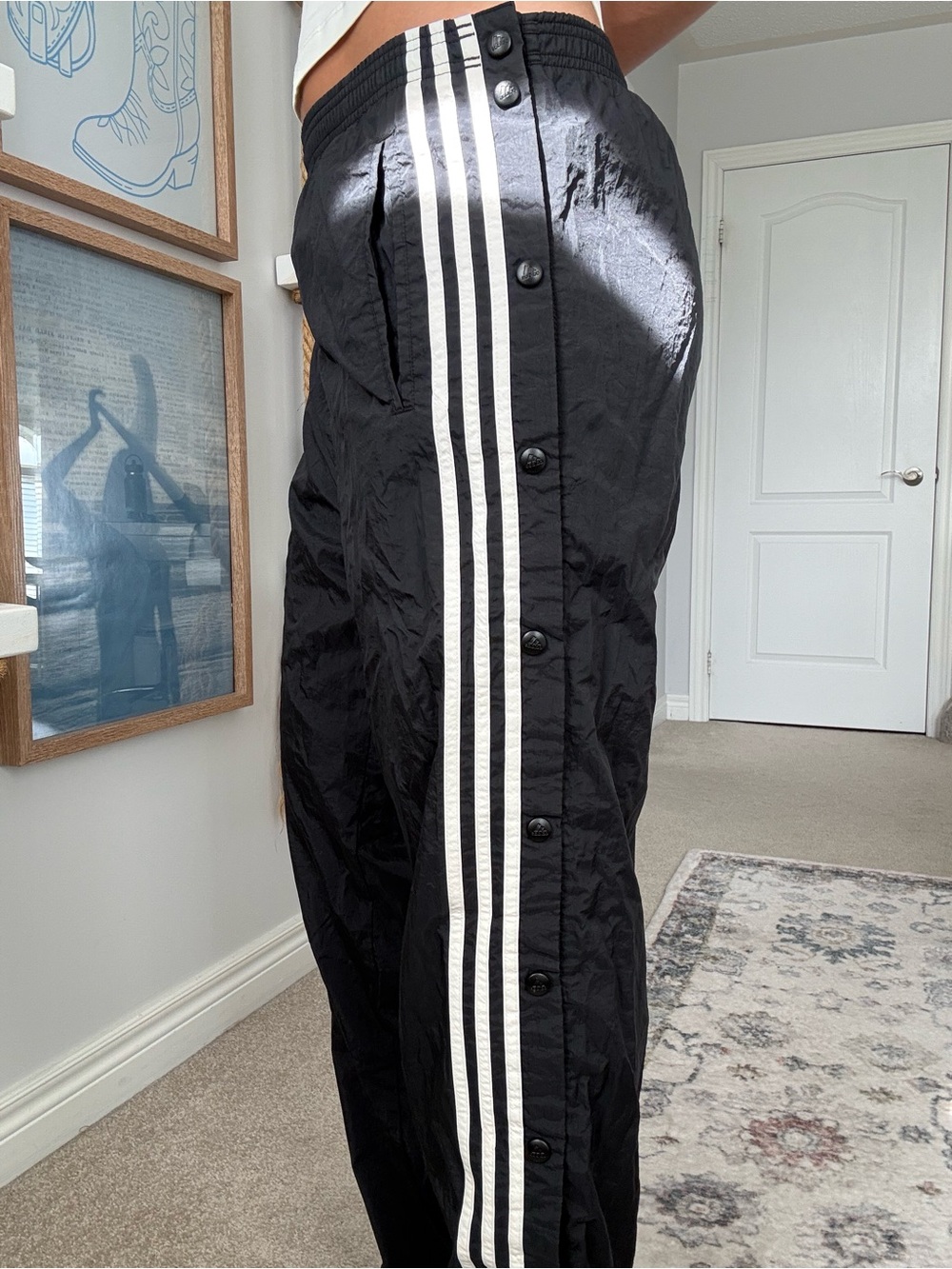 adidas Black Track Pants with White Triple Stripes - Picture 3 of 6